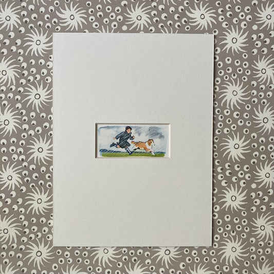 1950s Boy & Dog Mounted Print ~ 8 x 6"