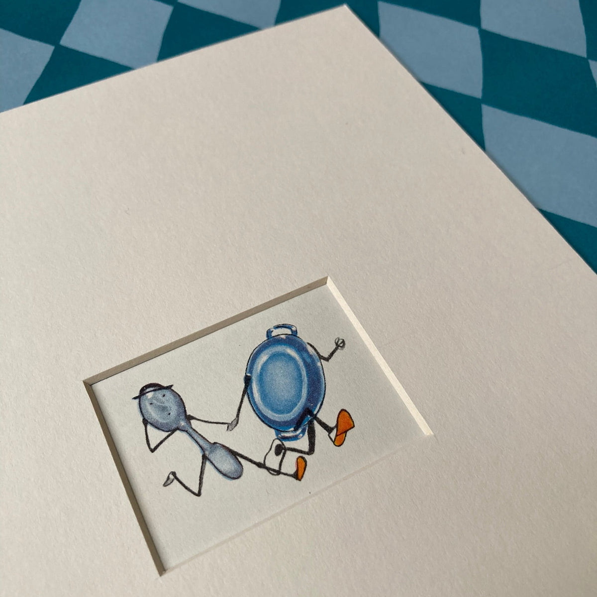1950s Hey Diddle Diddle Dish & Spoon Mounted Print ~ 8 x 6"