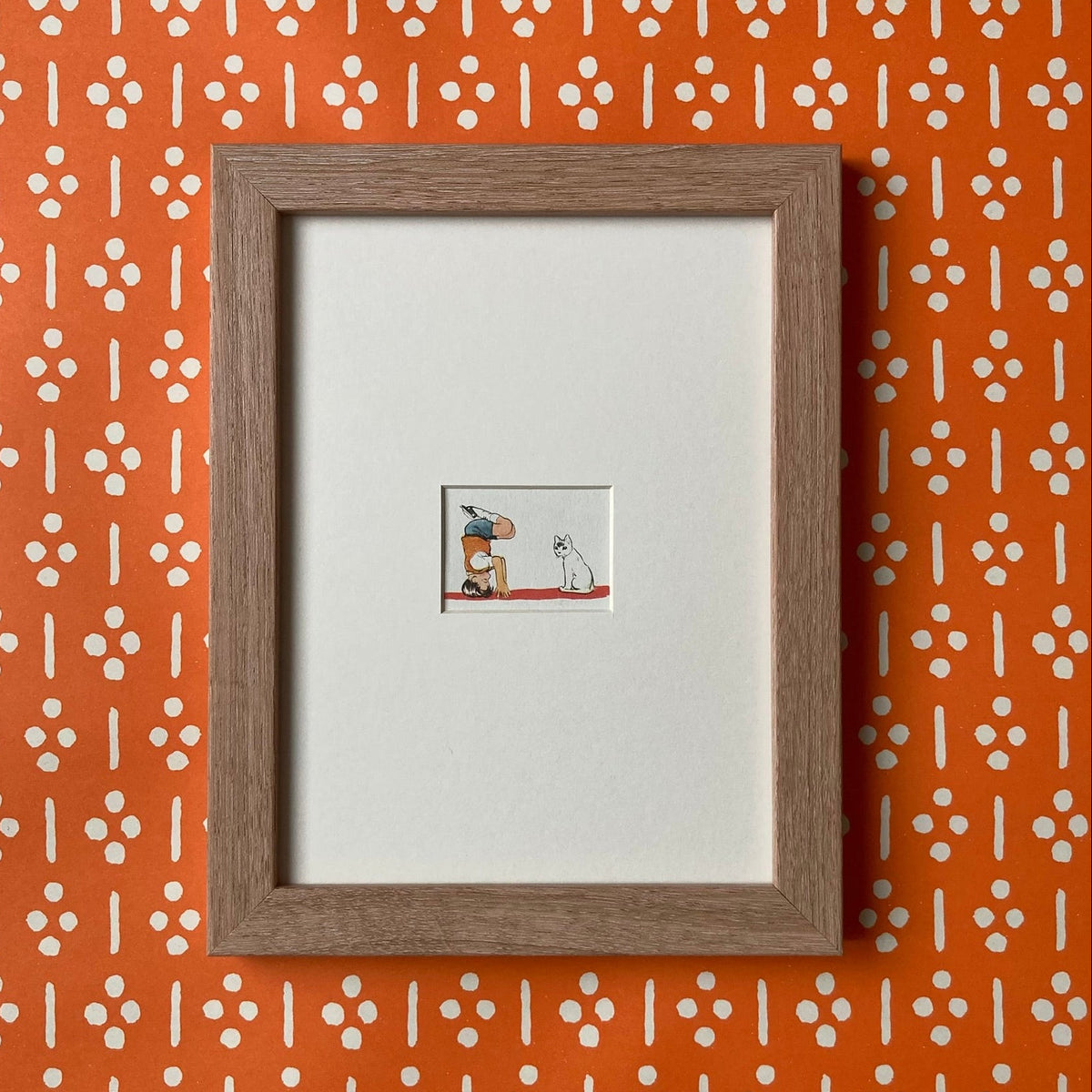 1950s Yoga Boy & Cat Mounted Print - 8 x 6"