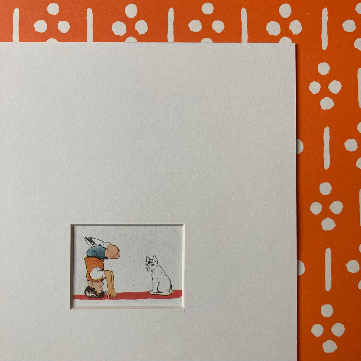 1950s Yoga Boy & Cat Mounted Print - 8 x 6"