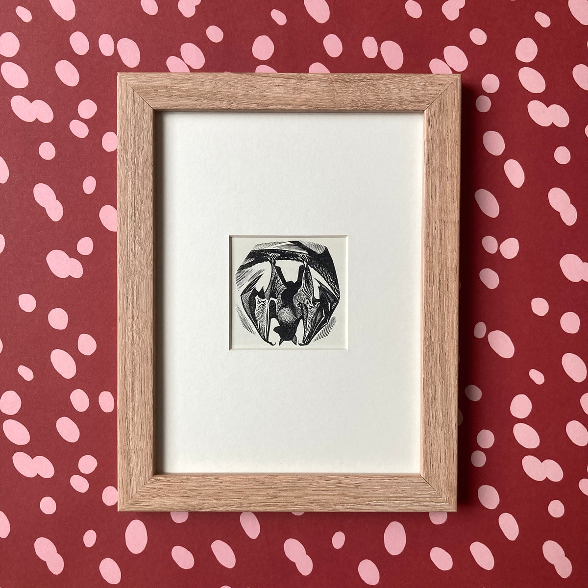 1960s Hanging Bat Mounted Print ~ 8 x 6"