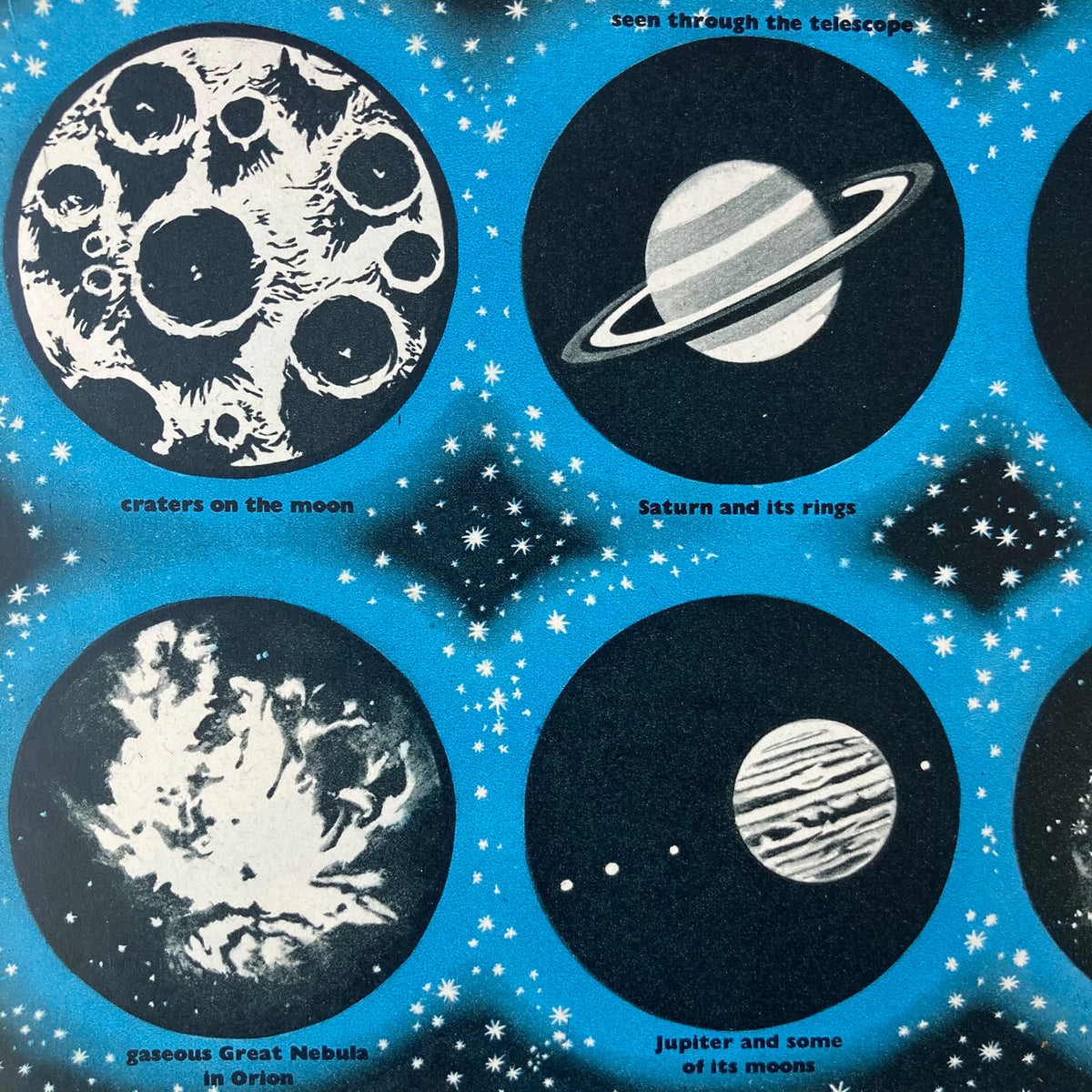 1950s Space Through a Telescope Mounted Print ~ 10 x 12"