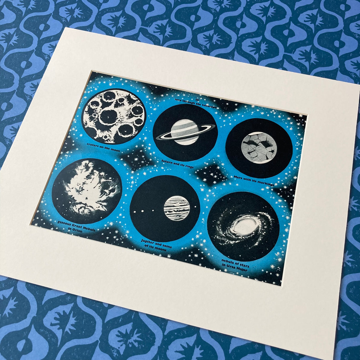 1950s Space Through a Telescope Mounted Print ~ 10 x 12"
