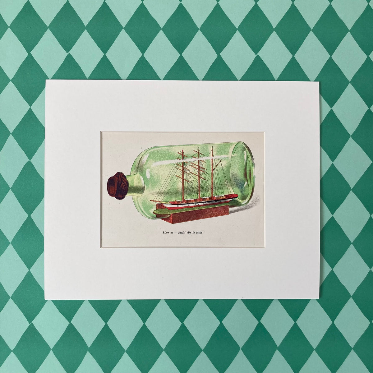 1940s Ship in a Bottle Mounted Print ~ 8 x 10"