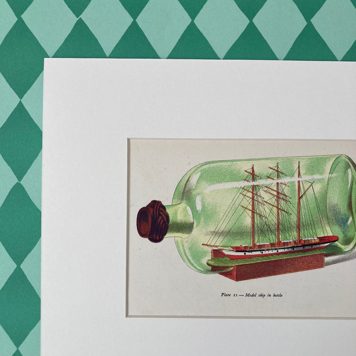 1940s Ship in a Bottle Mounted Print ~ 8 x 10"