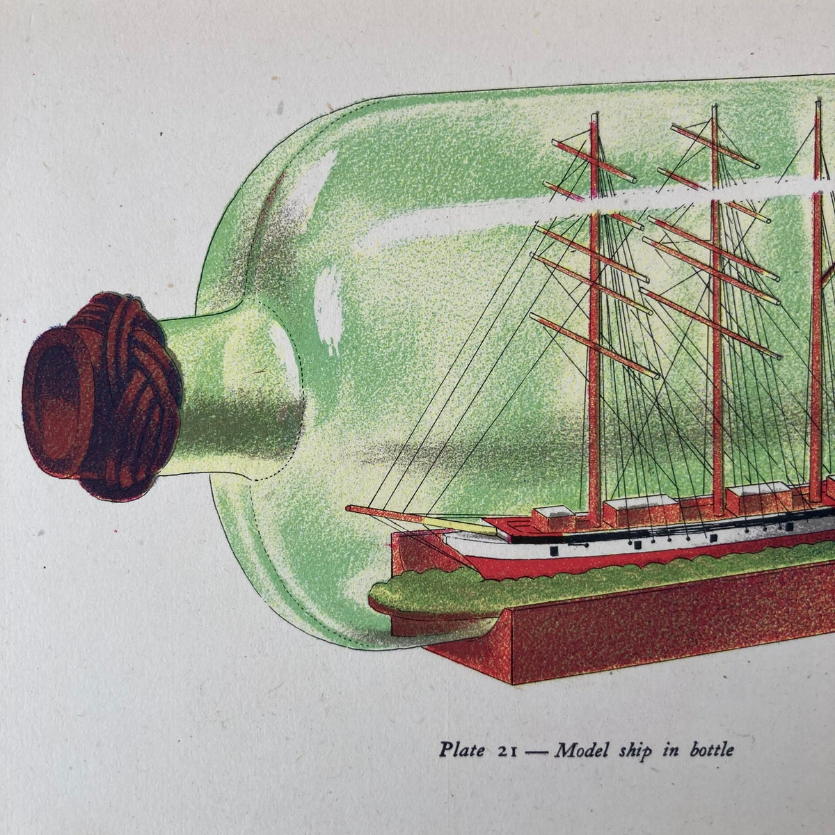1940s Ship in a Bottle Mounted Print ~ 8 x 10"