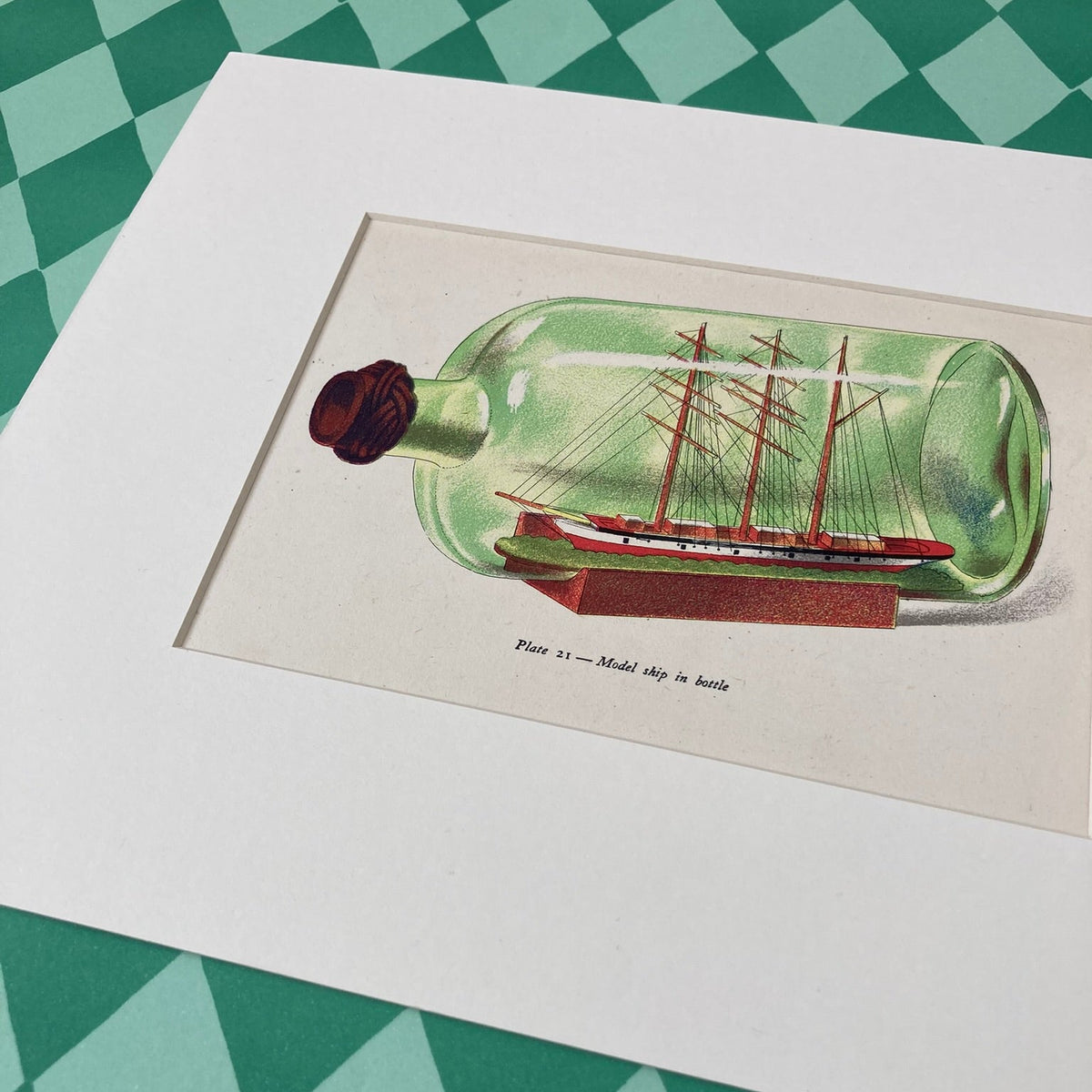 1940s Ship in a Bottle Mounted Print ~ 8 x 10"