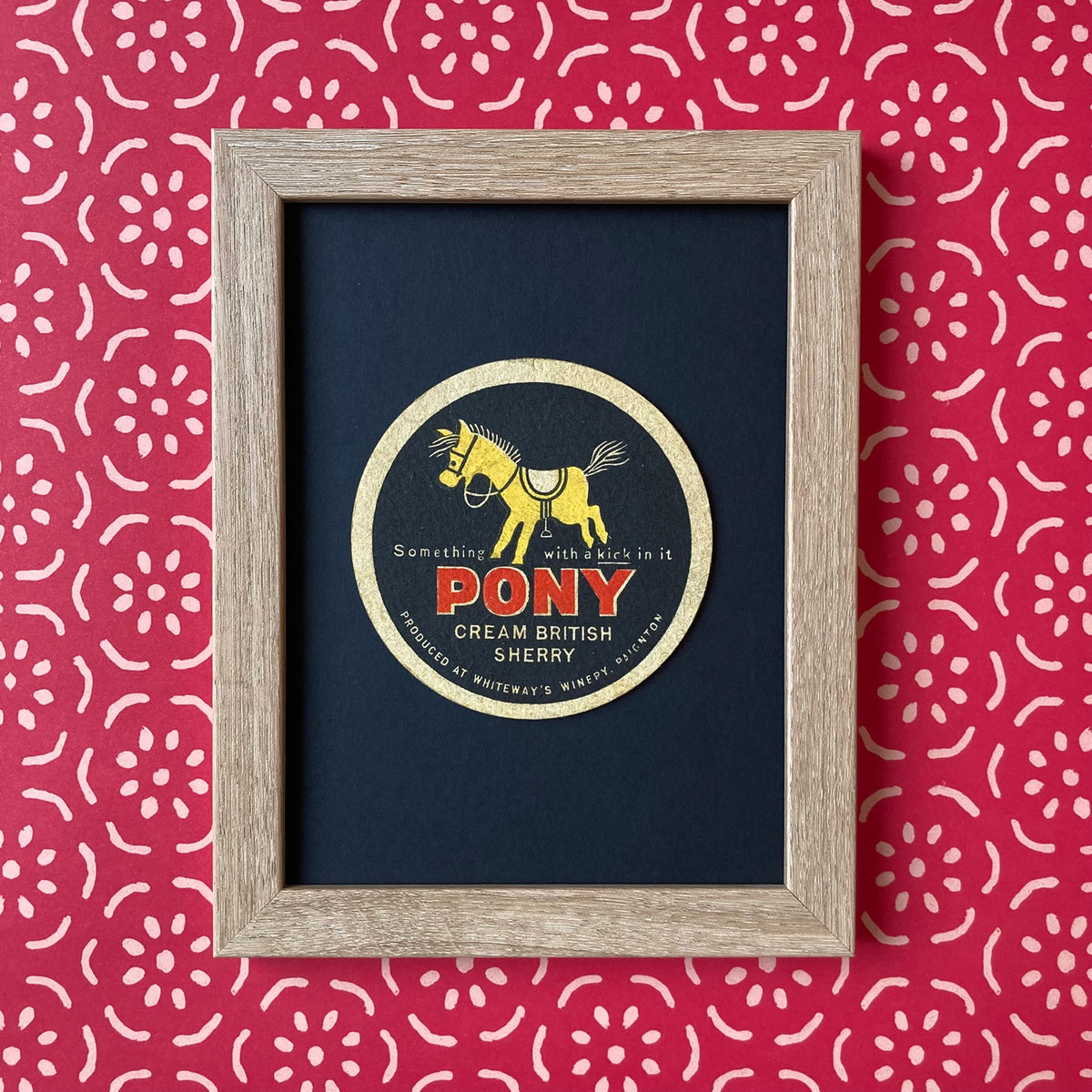 Vintage Pony Cream Sherry Mounted Drinks Mat ~ 8 x 6"