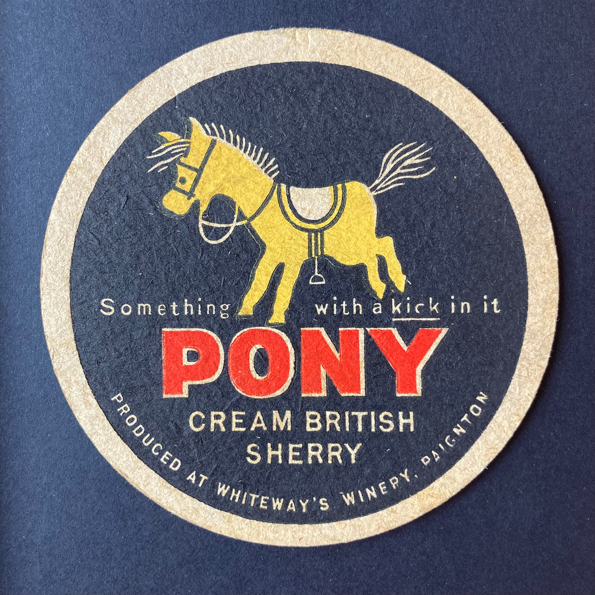 Vintage Pony Cream Sherry Mounted Drinks Mat ~ 8 x 6"