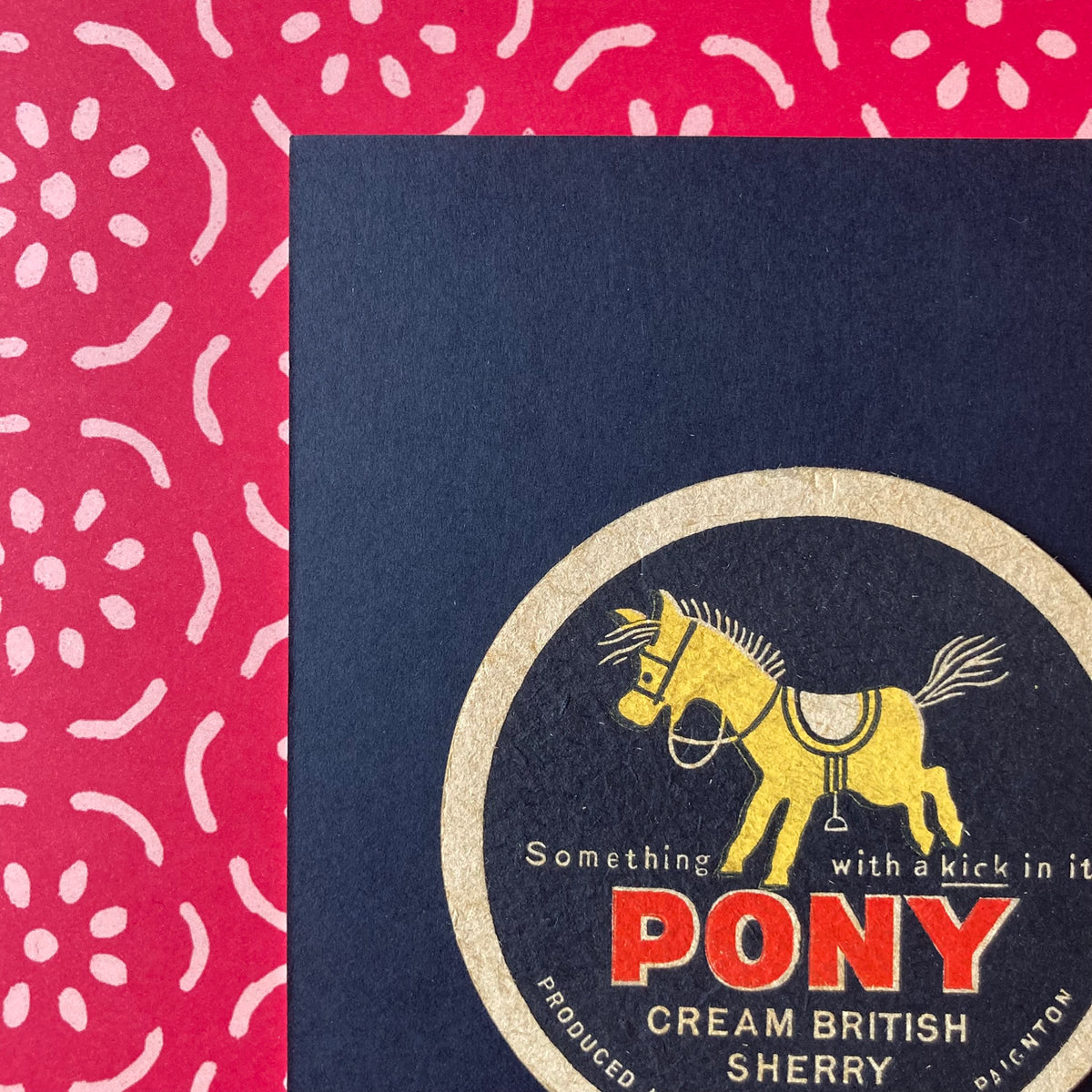 Vintage Pony Cream Sherry Mounted Drinks Mat ~ 8 x 6"