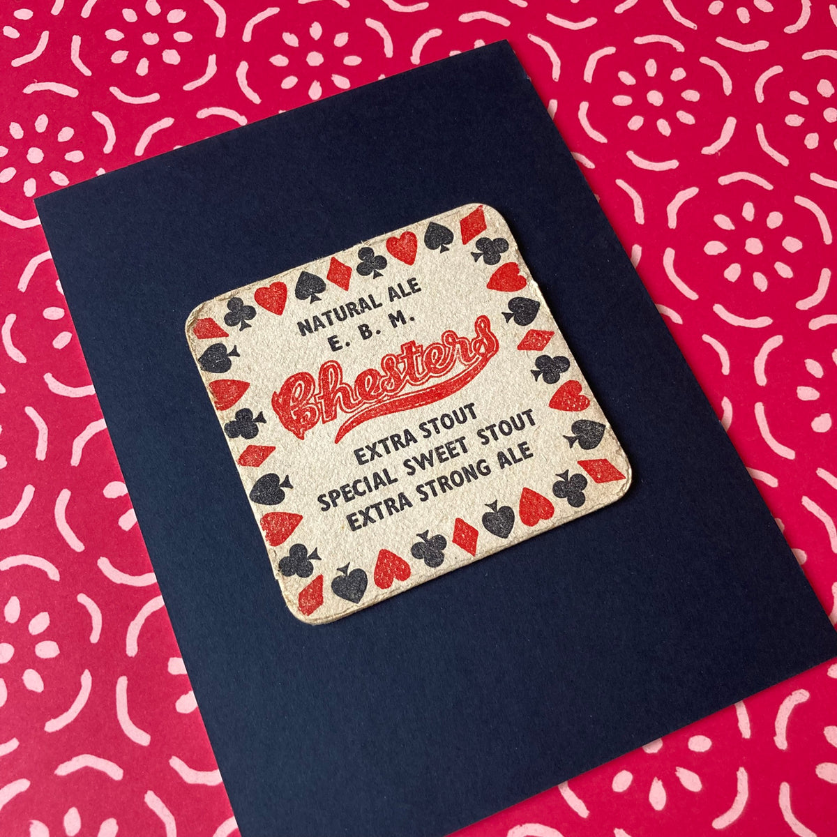 Vintage Chester's Ale Mounted Drinks Mat ~ 8 x 6"