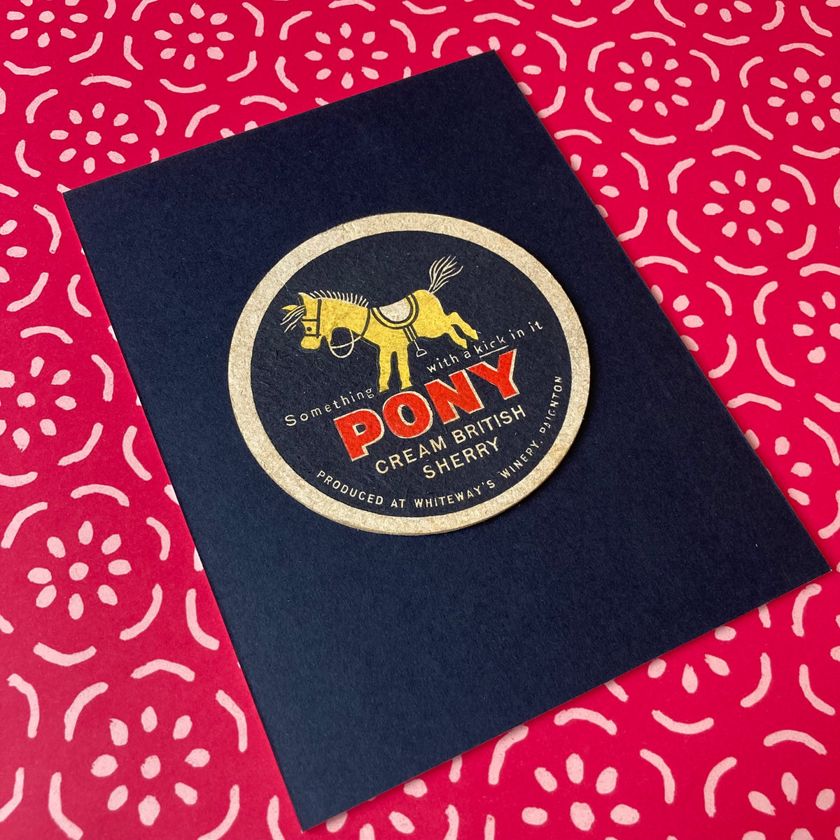 Vintage Pony Cream Sherry Mounted Drinks Mat ~ 8 x 6"