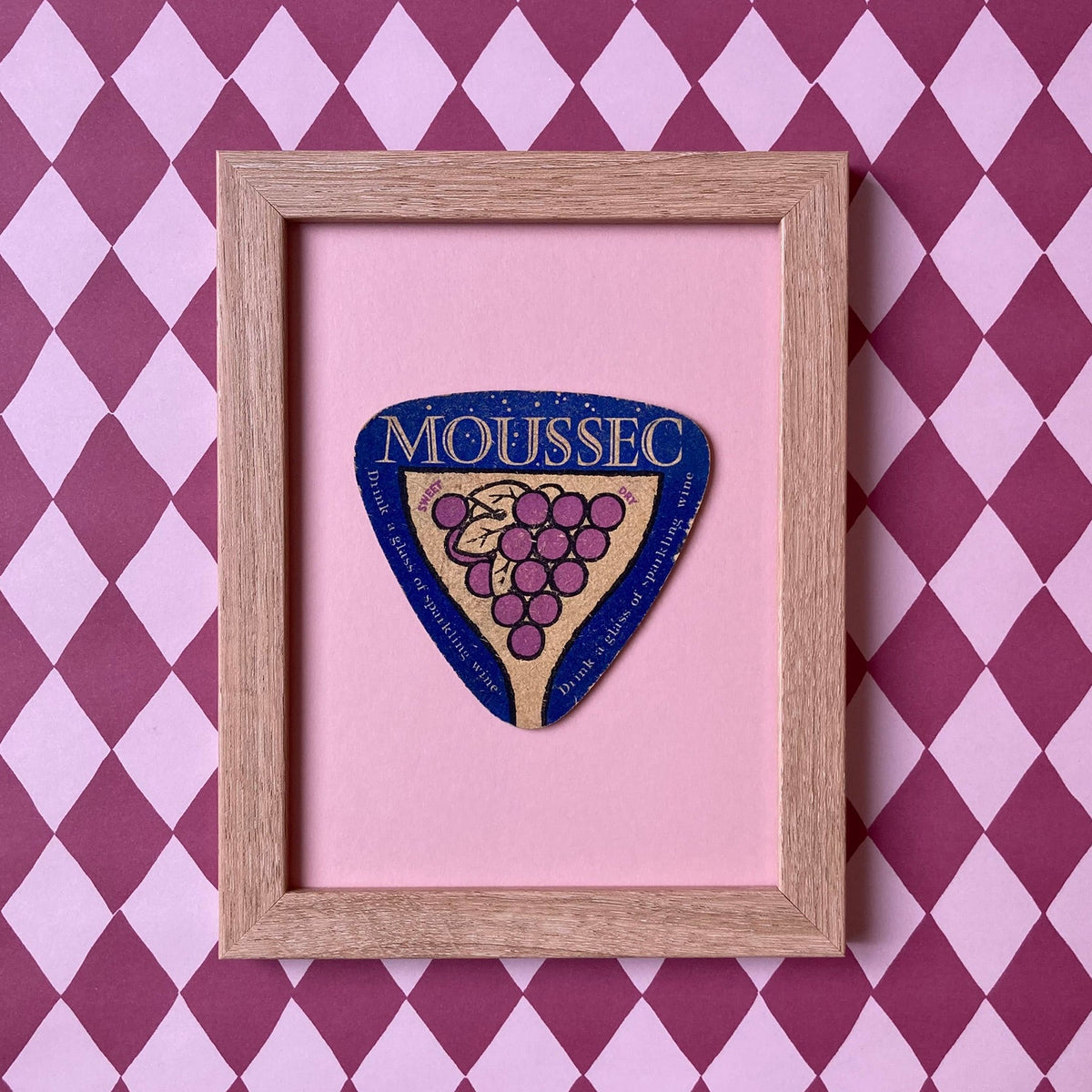 Vintage Moussec Mounted Drinks Mat ~ 8 x 6"