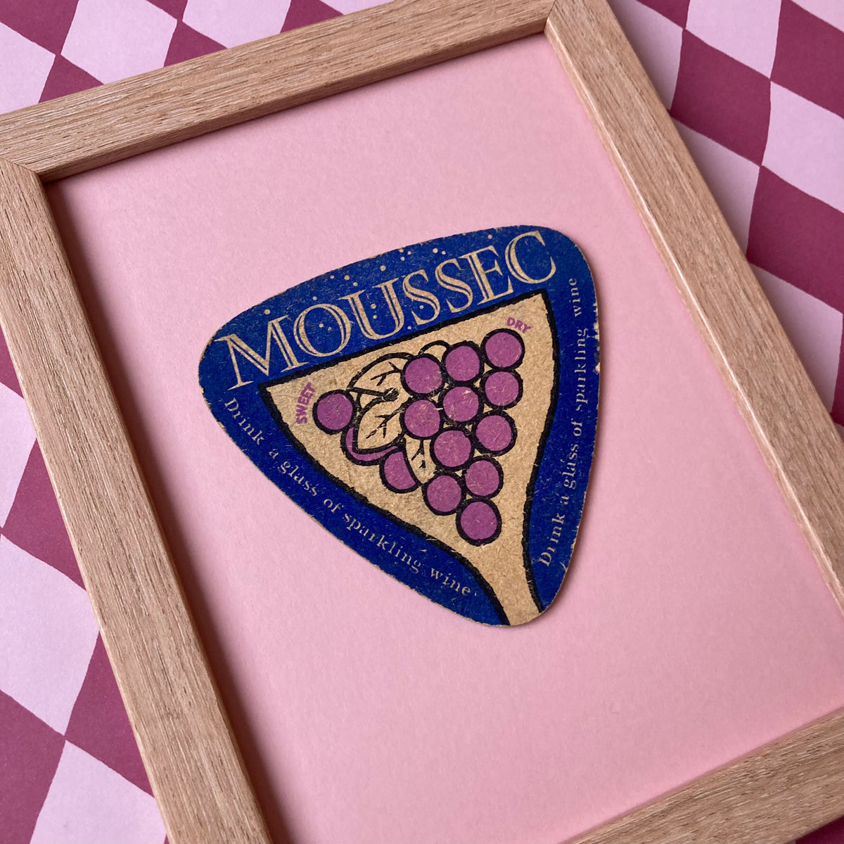 Vintage Moussec Mounted Drinks Mat ~ 8 x 6"