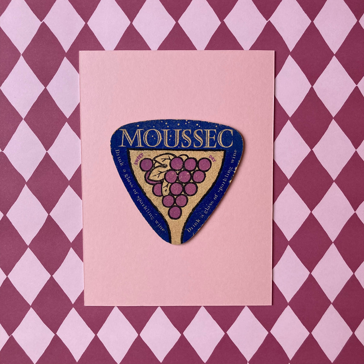 Vintage Moussec Mounted Drinks Mat ~ 8 x 6"