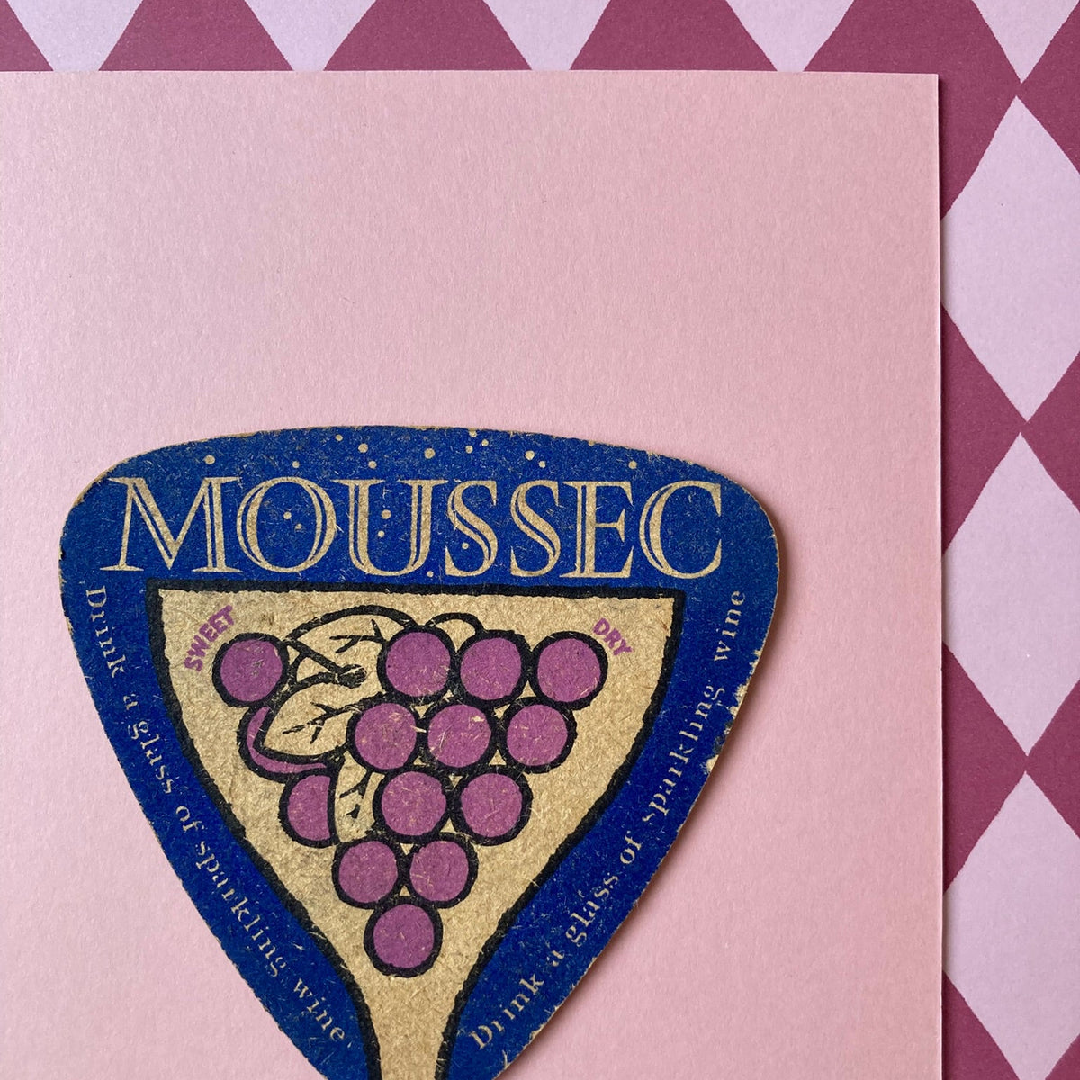 Vintage Moussec Mounted Drinks Mat ~ 8 x 6"