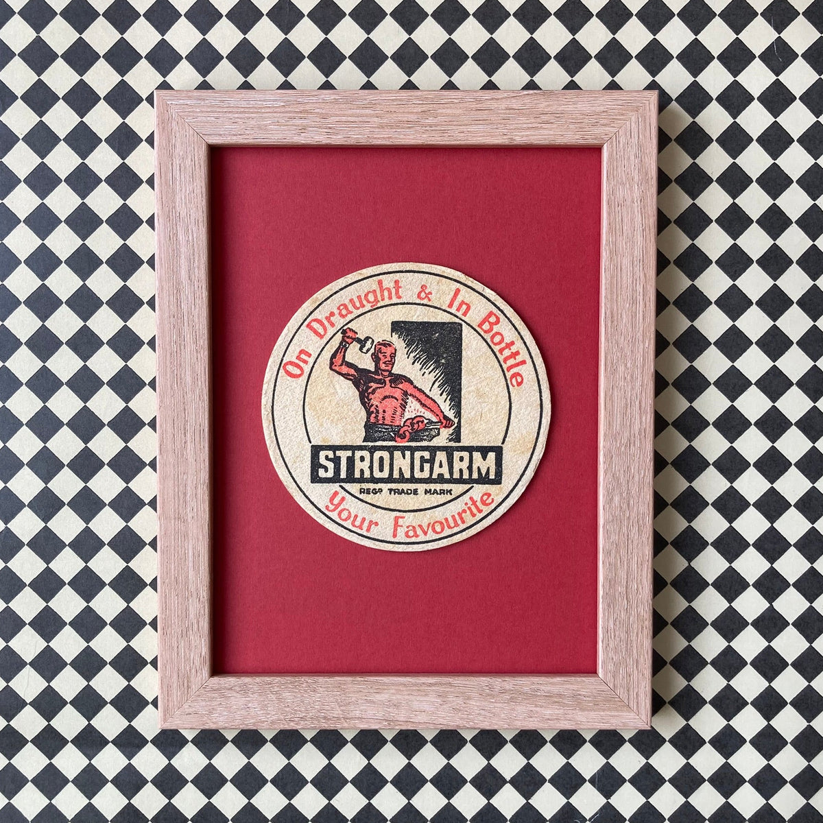 Vintage Strongarm Ale Mounted Drinks Mat ~ 8 x 6"