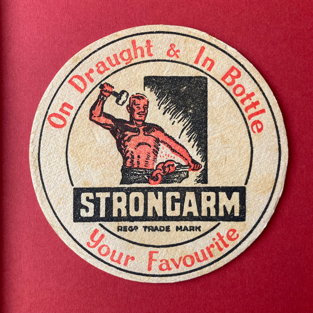 Vintage Strongarm Ale Mounted Drinks Mat ~ 8 x 6"