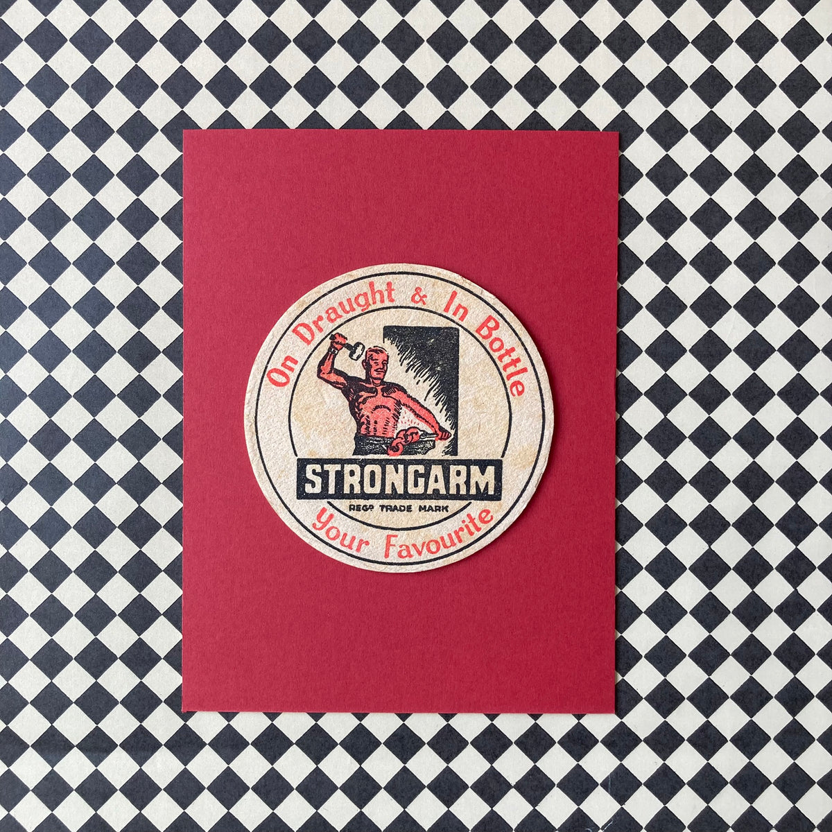 Vintage Strongarm Ale Mounted Drinks Mat ~ 8 x 6"