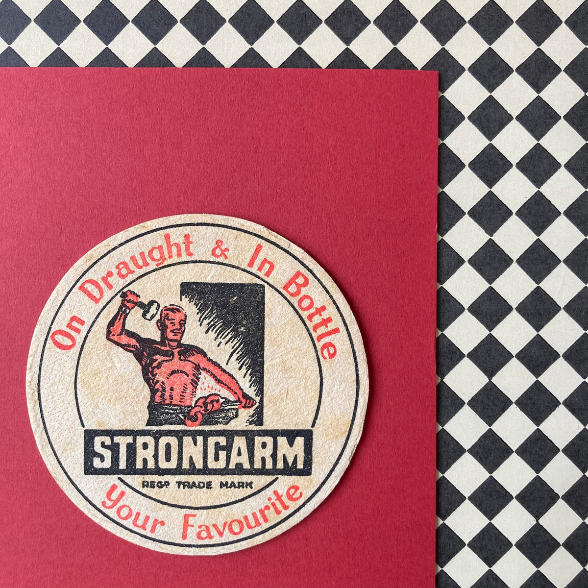 Vintage Strongarm Ale Mounted Drinks Mat ~ 8 x 6"