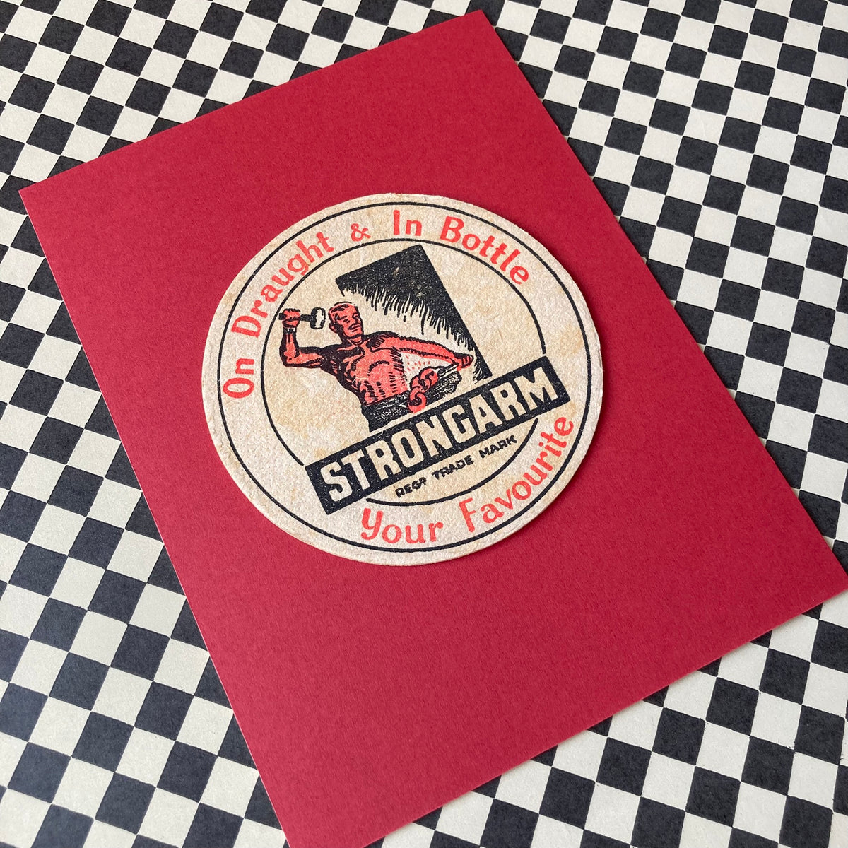 Vintage Strongarm Ale Mounted Drinks Mat ~ 8 x 6"
