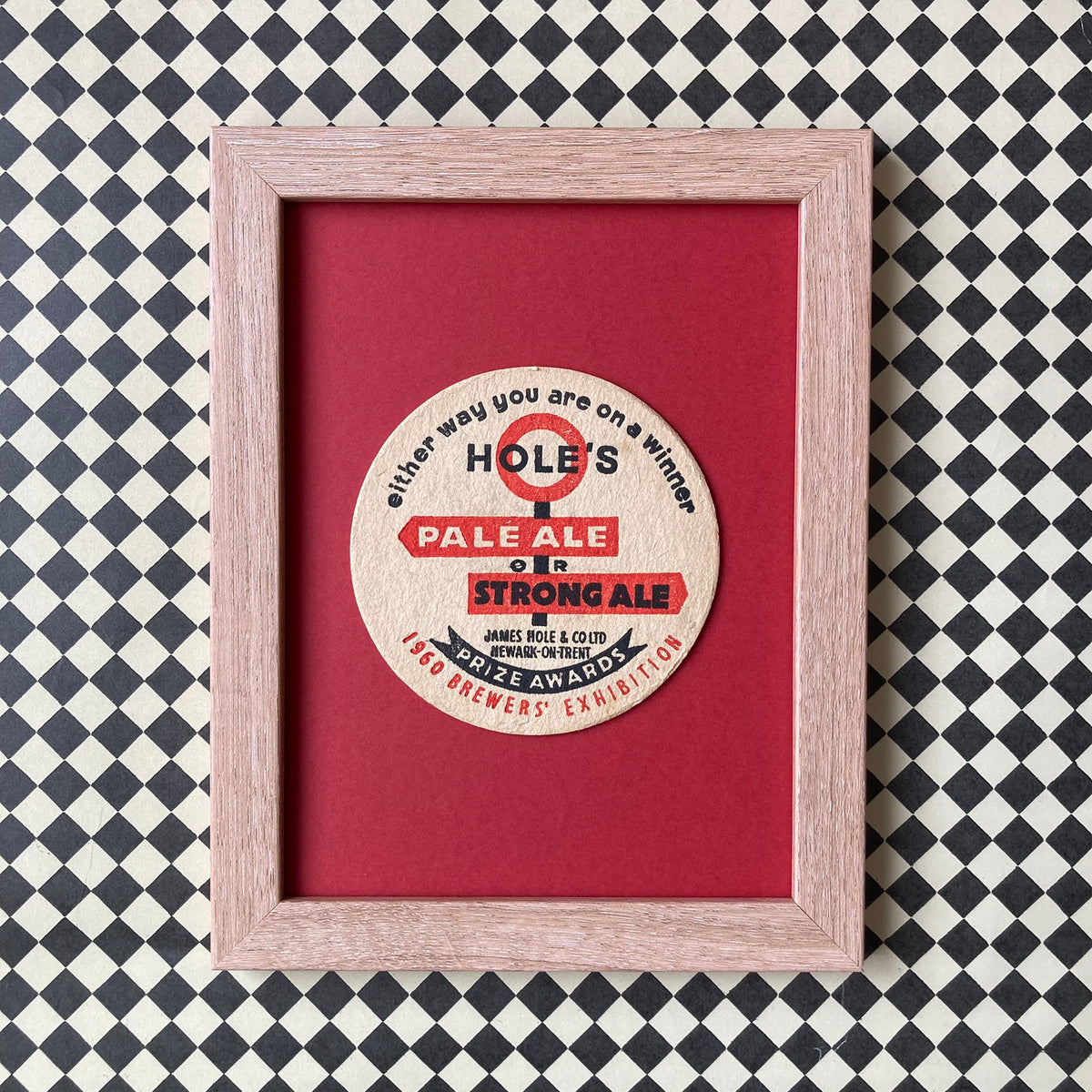 Vintage Hole's Ale Mounted Drinks Mat ~ 8 x 6"