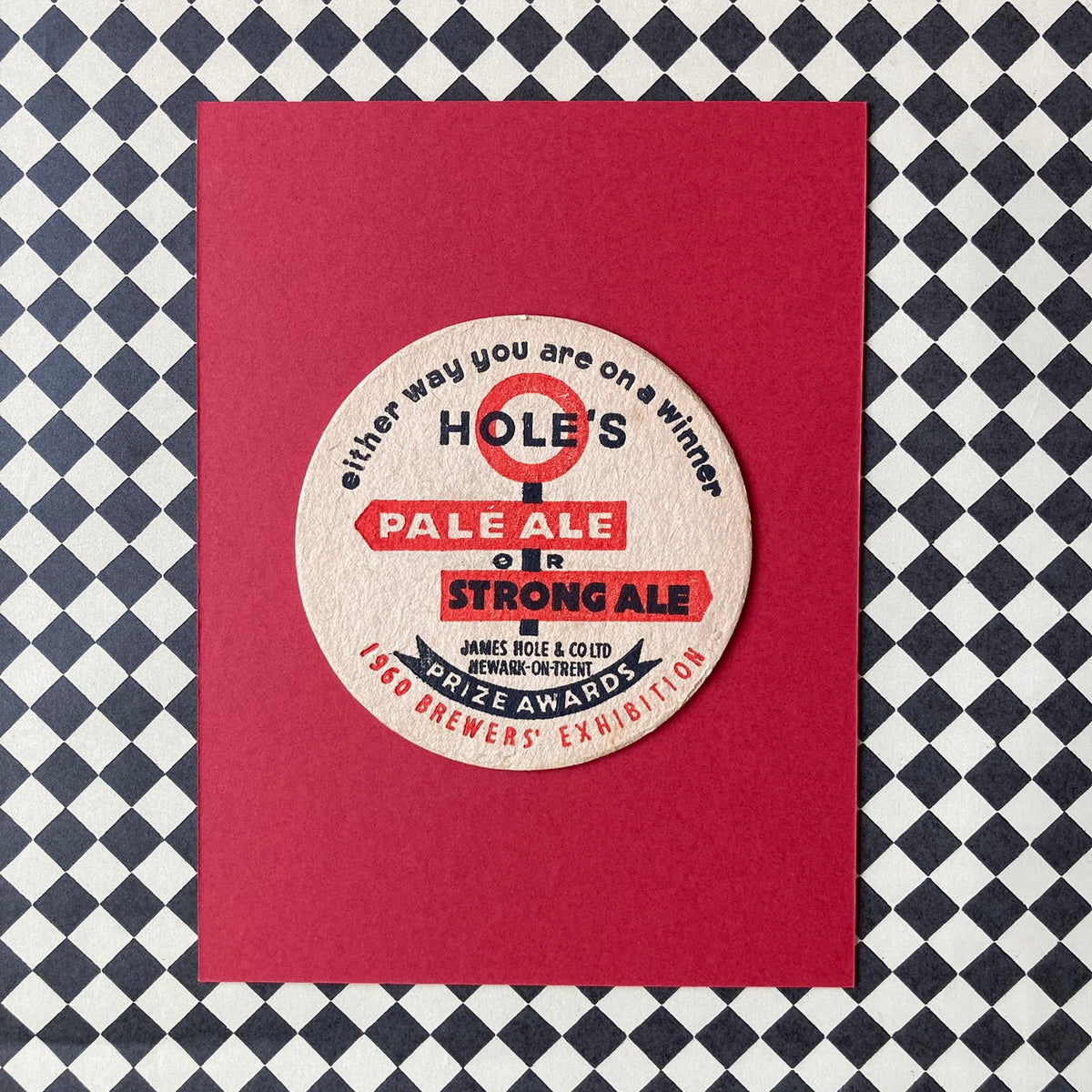 Vintage Hole's Ale Mounted Drinks Mat ~ 8 x 6"
