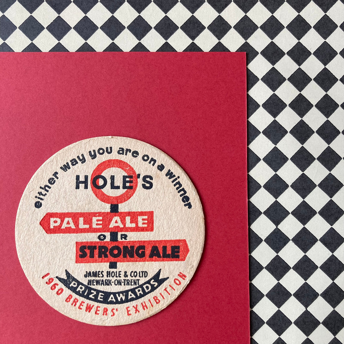 Vintage Hole's Ale Mounted Drinks Mat ~ 8 x 6"