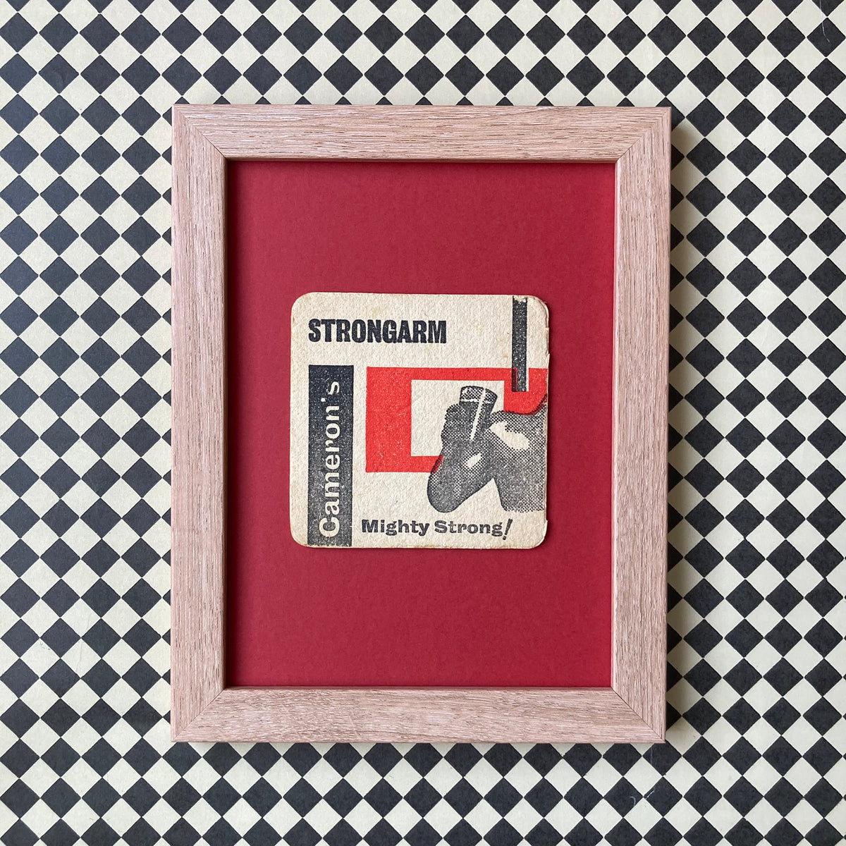 Vintage Strongarm Ale Mounted Drinks Mat ~ 8 x 6"