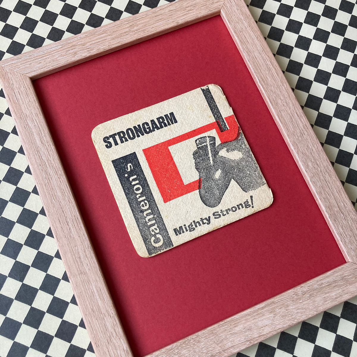 Vintage Strongarm Ale Mounted Drinks Mat ~ 8 x 6"