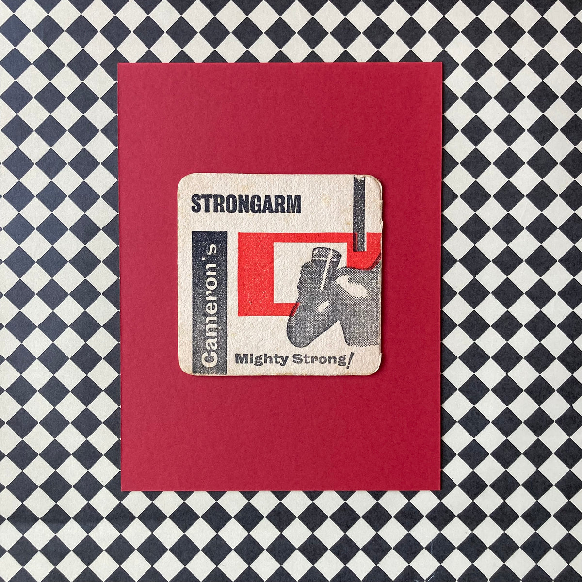 Vintage Strongarm Ale Mounted Drinks Mat ~ 8 x 6"