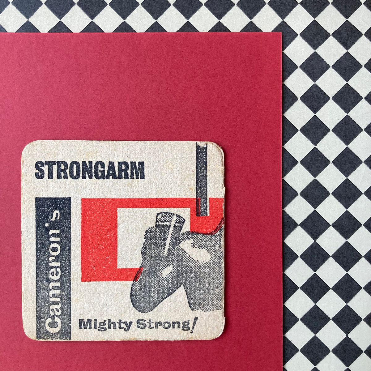 Vintage Strongarm Ale Mounted Drinks Mat ~ 8 x 6"