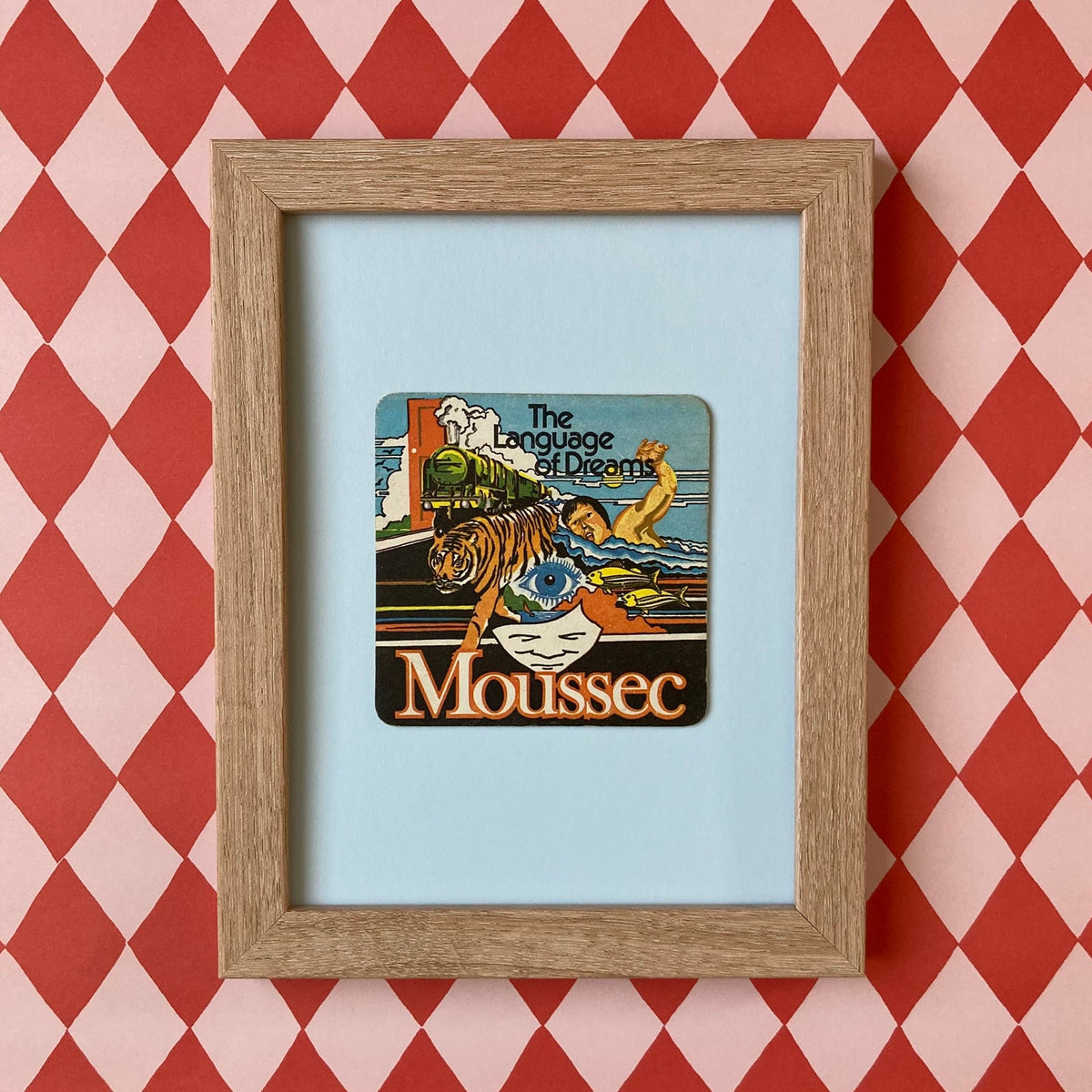 Vintage Moussec Sparkling Wine Mounted Drinks Mat ~ 8 x 6"