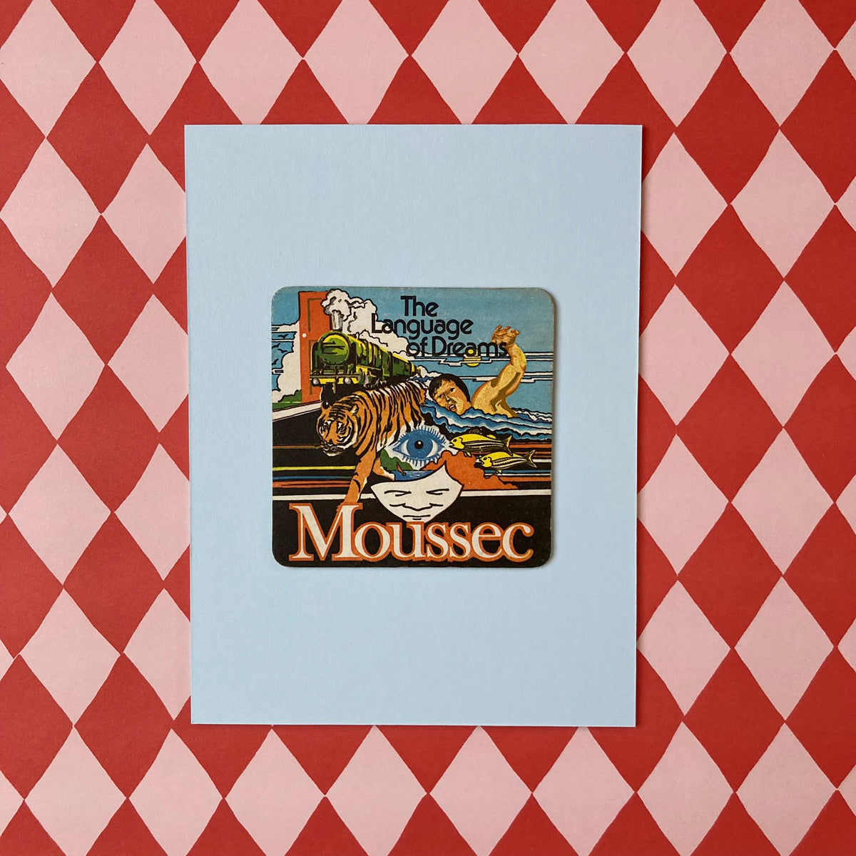 Vintage Moussec Sparkling Wine Mounted Drinks Mat ~ 8 x 6"