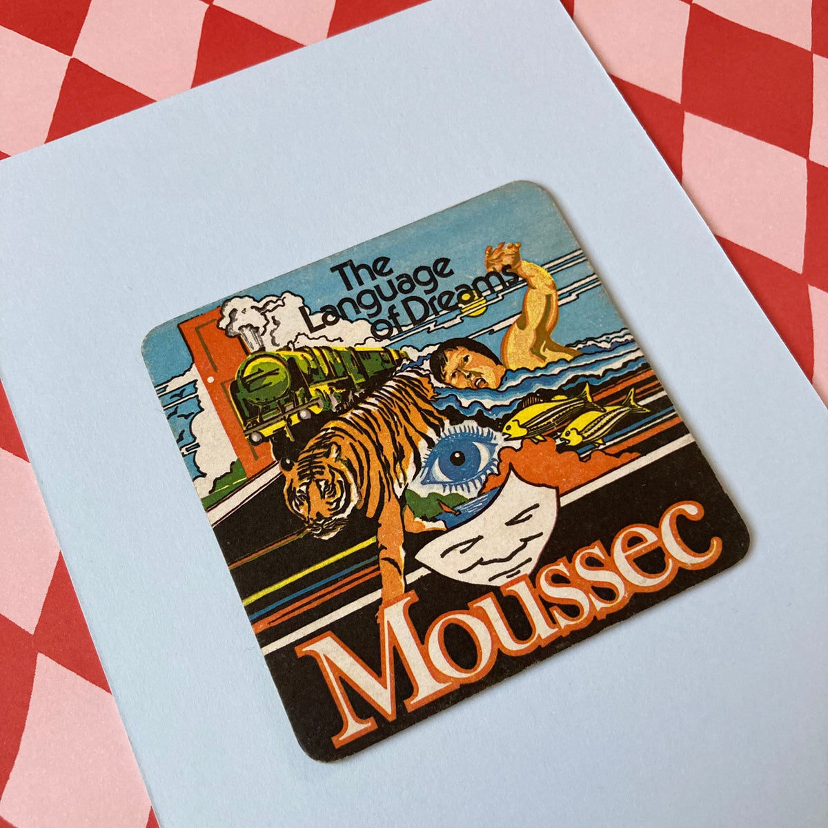 Vintage Moussec Sparkling Wine Mounted Drinks Mat ~ 8 x 6"