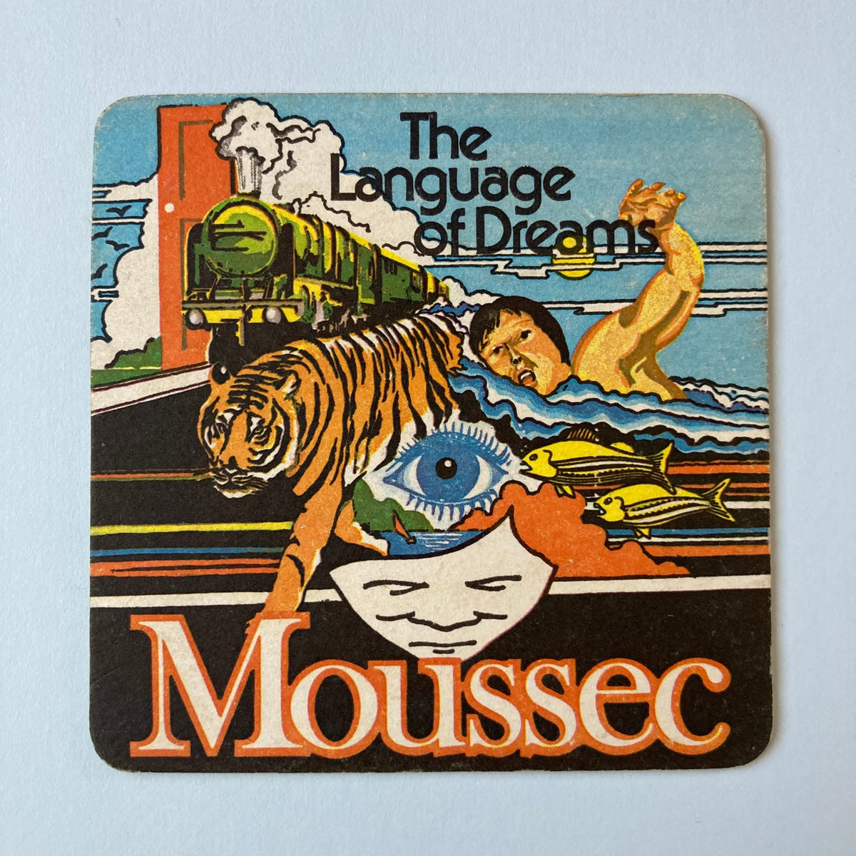 Vintage Moussec Sparkling Wine Mounted Drinks Mat ~ 8 x 6"