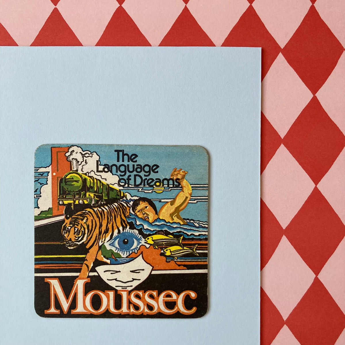 Vintage Moussec Sparkling Wine Mounted Drinks Mat ~ 8 x 6"