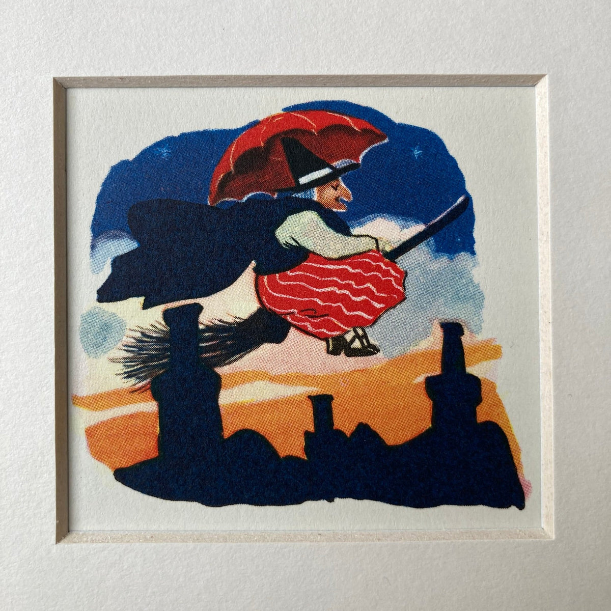 1950s Flying Witch Mounted Print ~ 8 x 6"