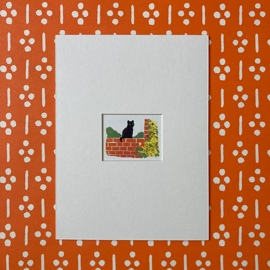 1950s Black Cat Mounted Print ~ 8 x 6"