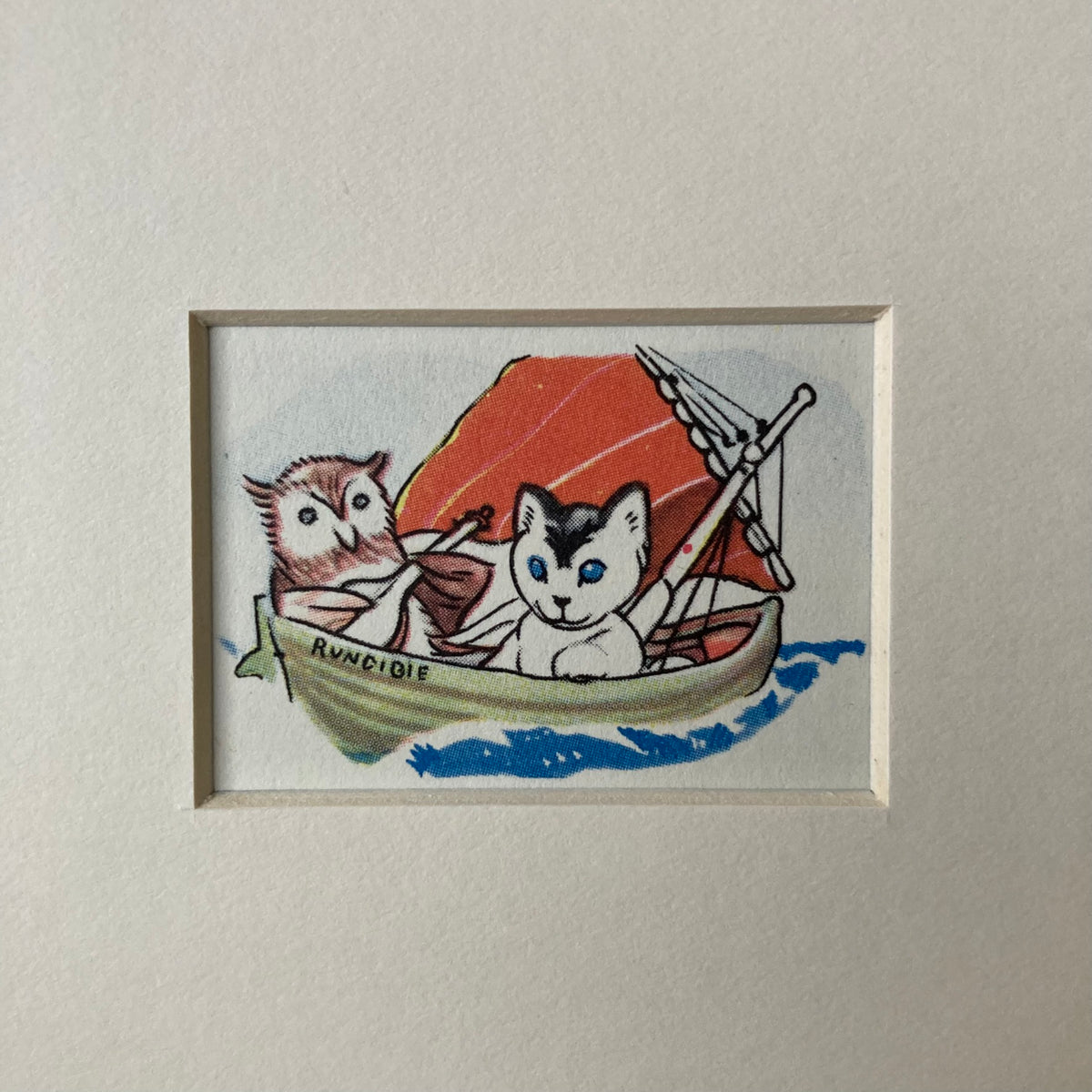 1950s Owl & Pussycat Mounted Print ~ 8 x 6"