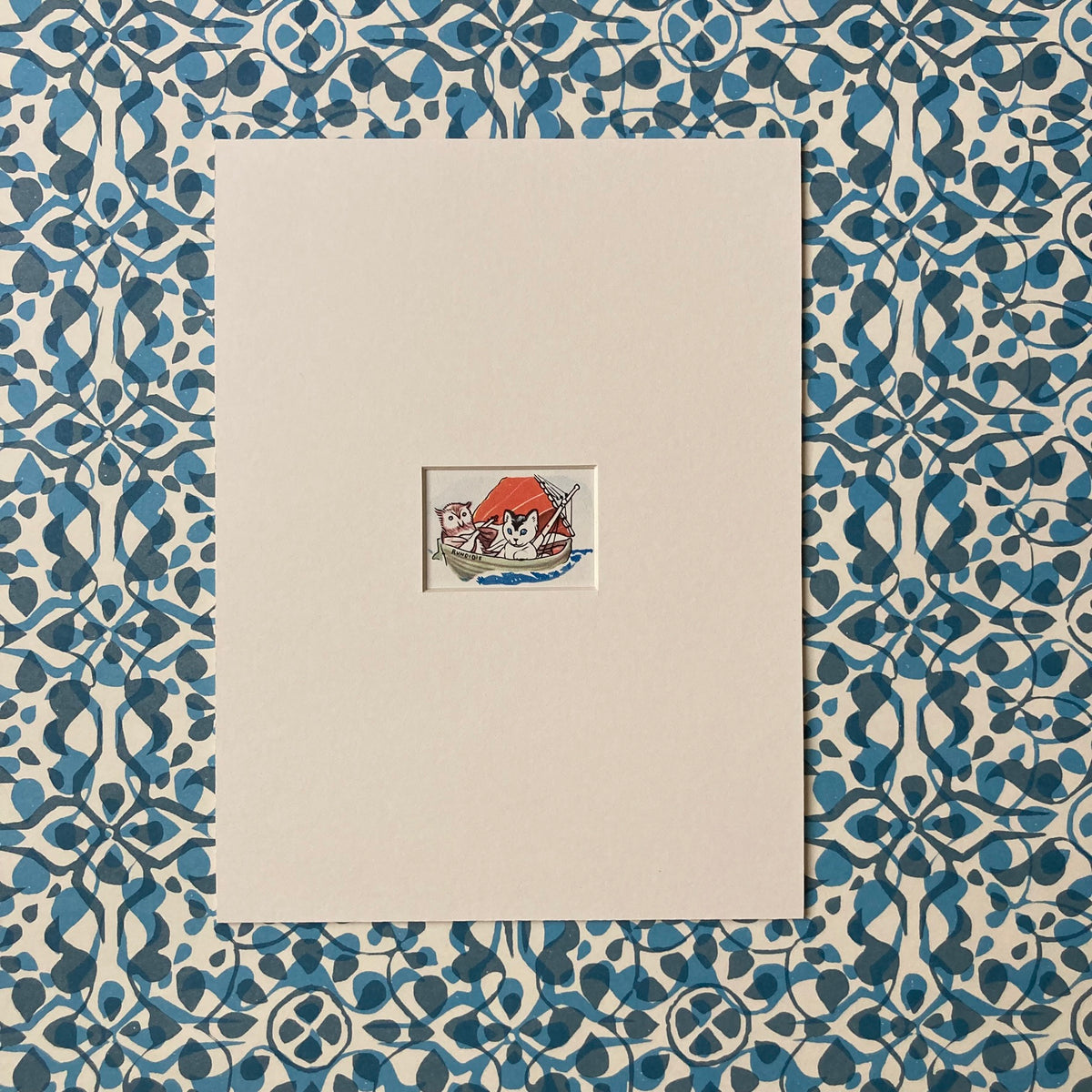 1950s Owl & Pussycat Mounted Print ~ 8 x 6"