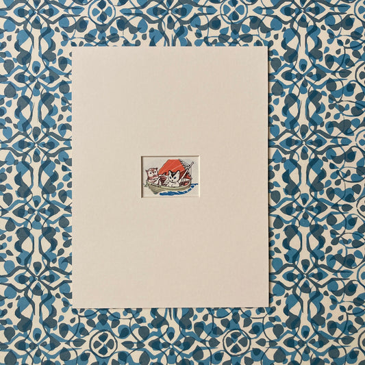 1950s Owl & Pussycat Mounted Print ~ 8 x 6"