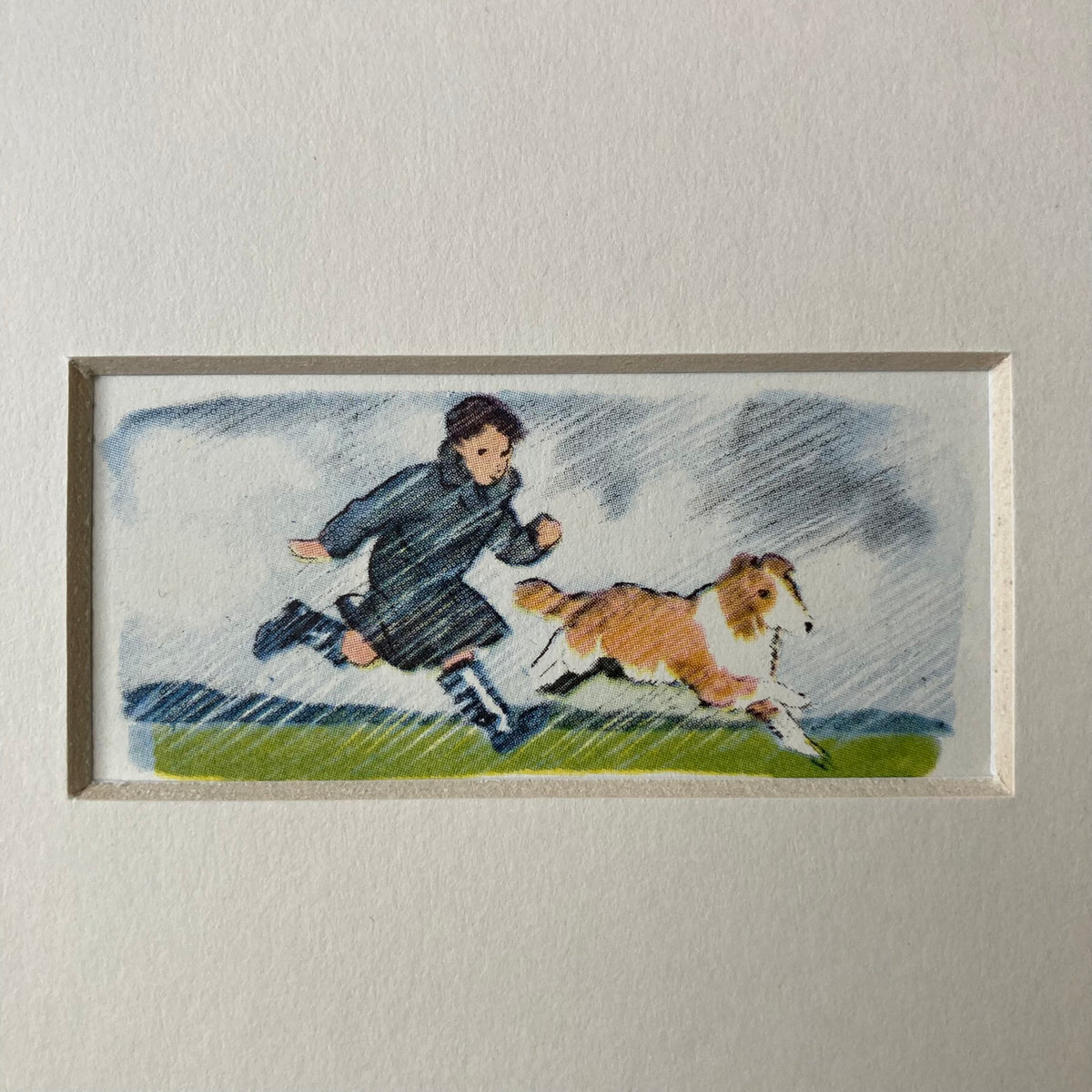 1950s Boy & Dog Mounted Print ~ 8 x 6"