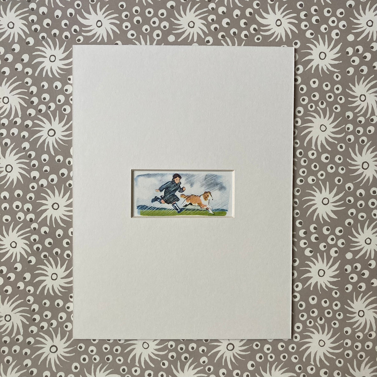 1950s Boy & Dog Mounted Print ~ 8 x 6"