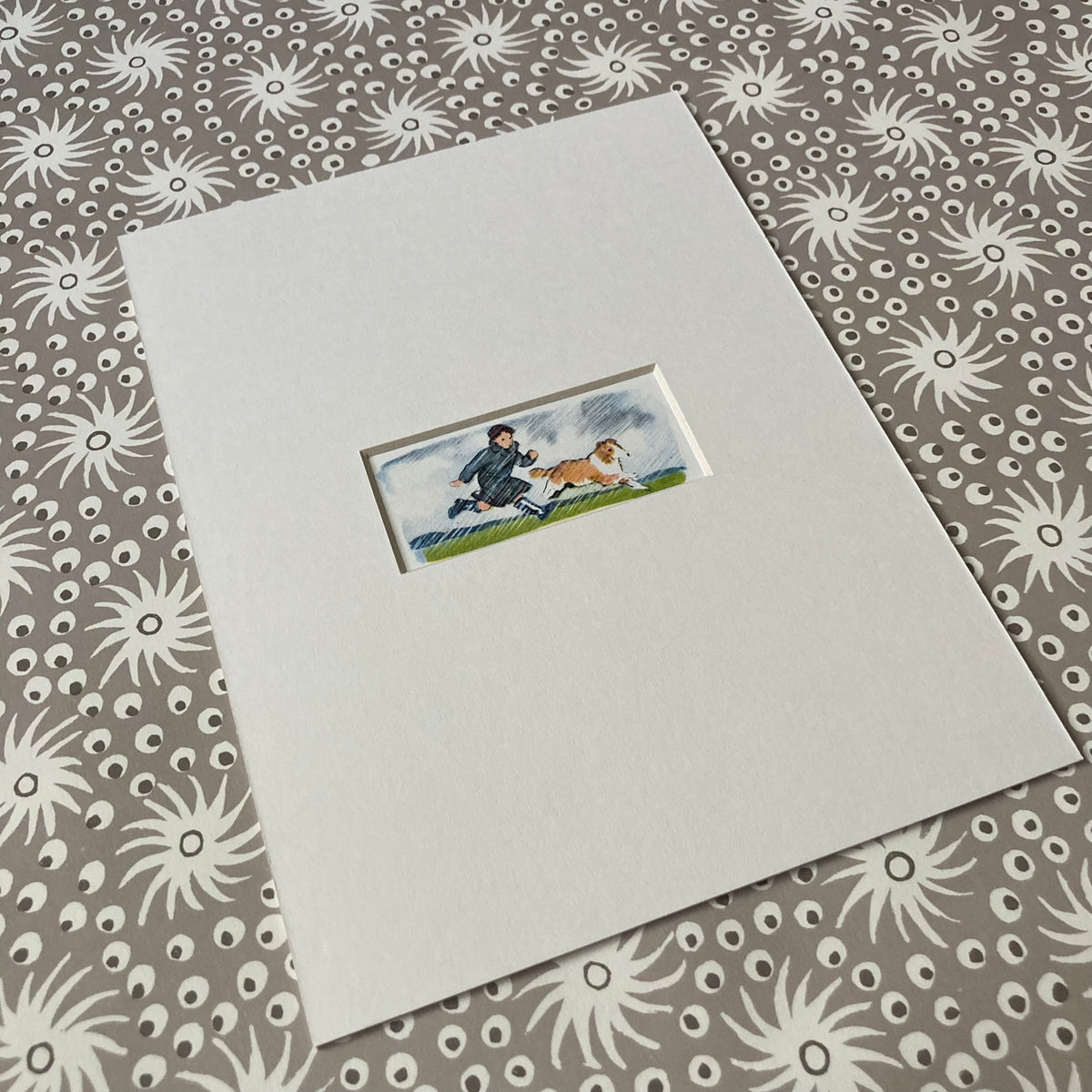 1950s Boy & Dog Mounted Print ~ 8 x 6"