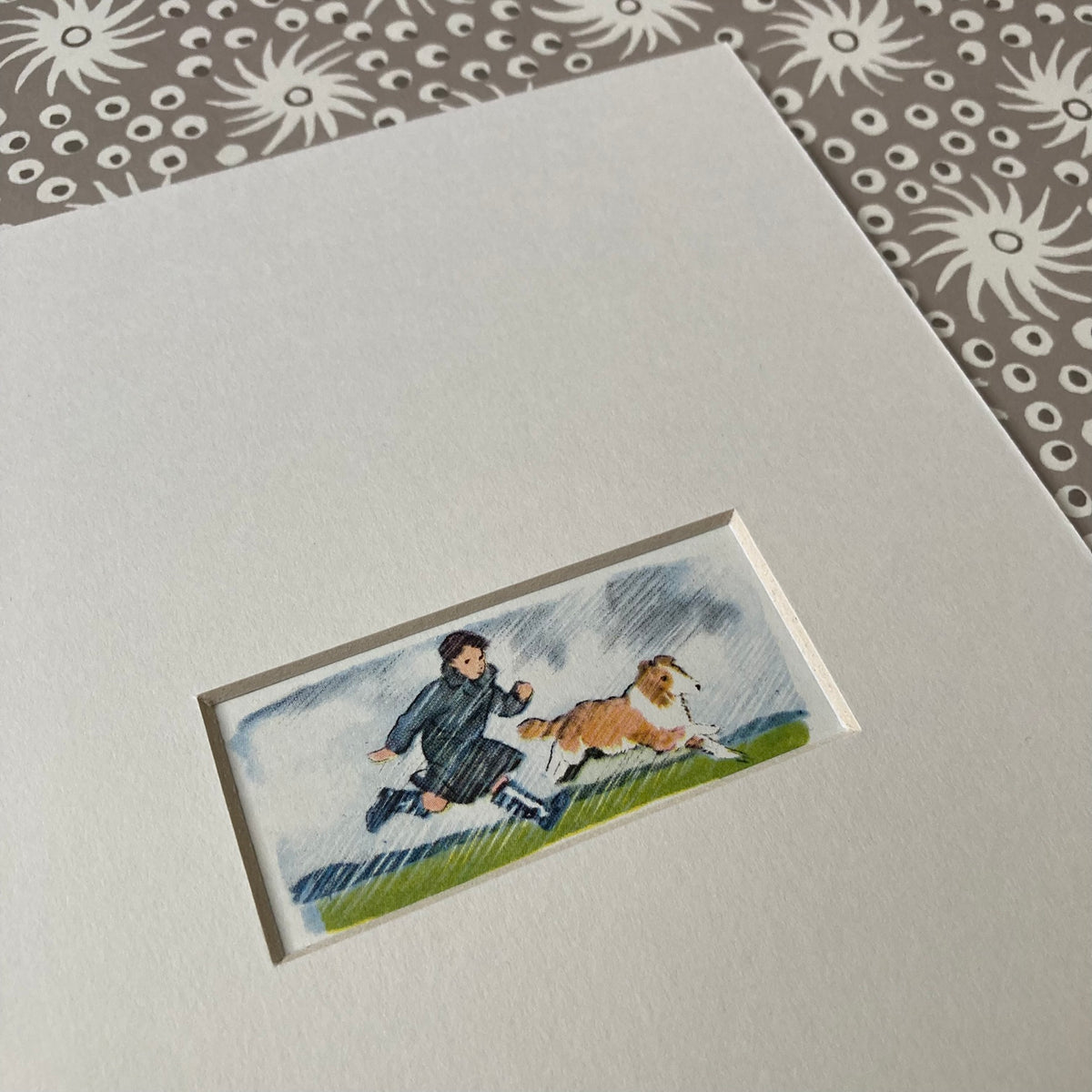 1950s Boy & Dog Mounted Print ~ 8 x 6"